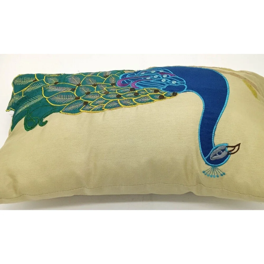 Vintage Peacock Accent Pillow THRO by Marlo Lorenz Embroidered Sequin 10X18